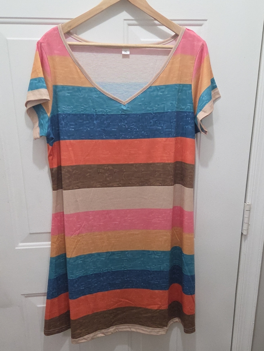 NWT Striped V-Neck Short Sleeve Dress - Multicolor XL